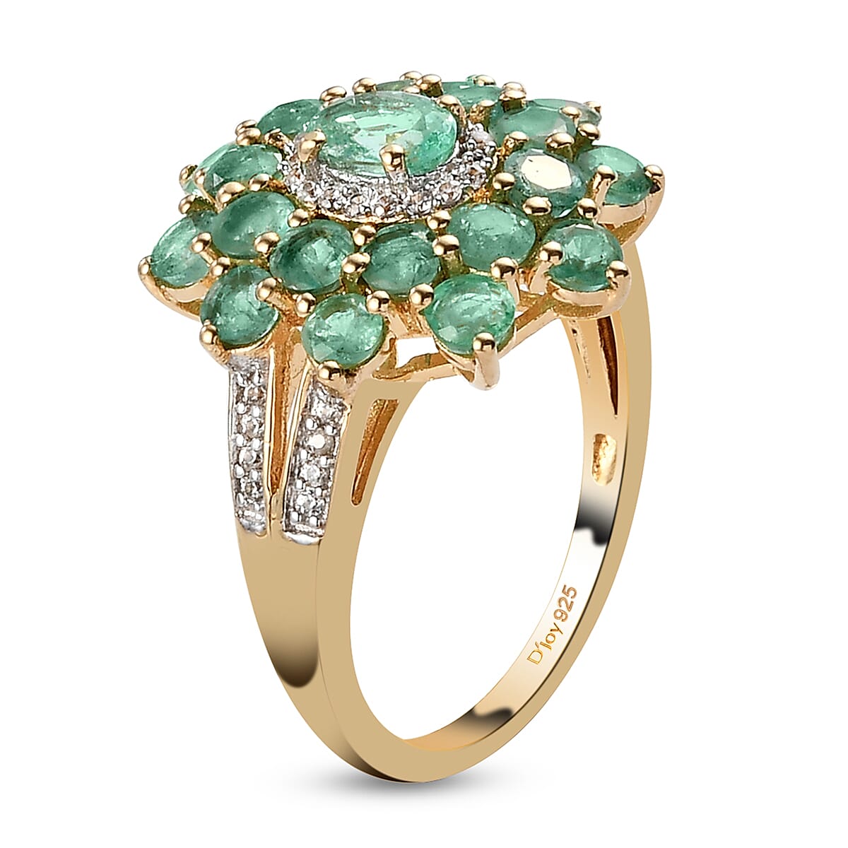 Boyaca Colombian Emerald and Natural White Zircon Floral Ring in Vermeil Yellow Gold Over Sterling Silver (Size 7.0) 3.00 ctw image number 3