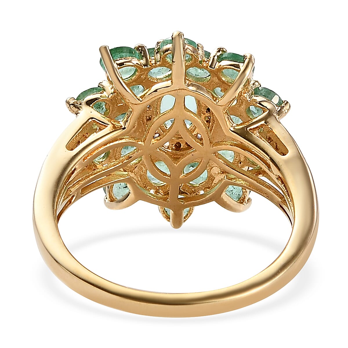 Boyaca Colombian Emerald and Natural White Zircon Floral Ring in Vermeil Yellow Gold Over Sterling Silver (Size 7.0) 3.00 ctw image number 4