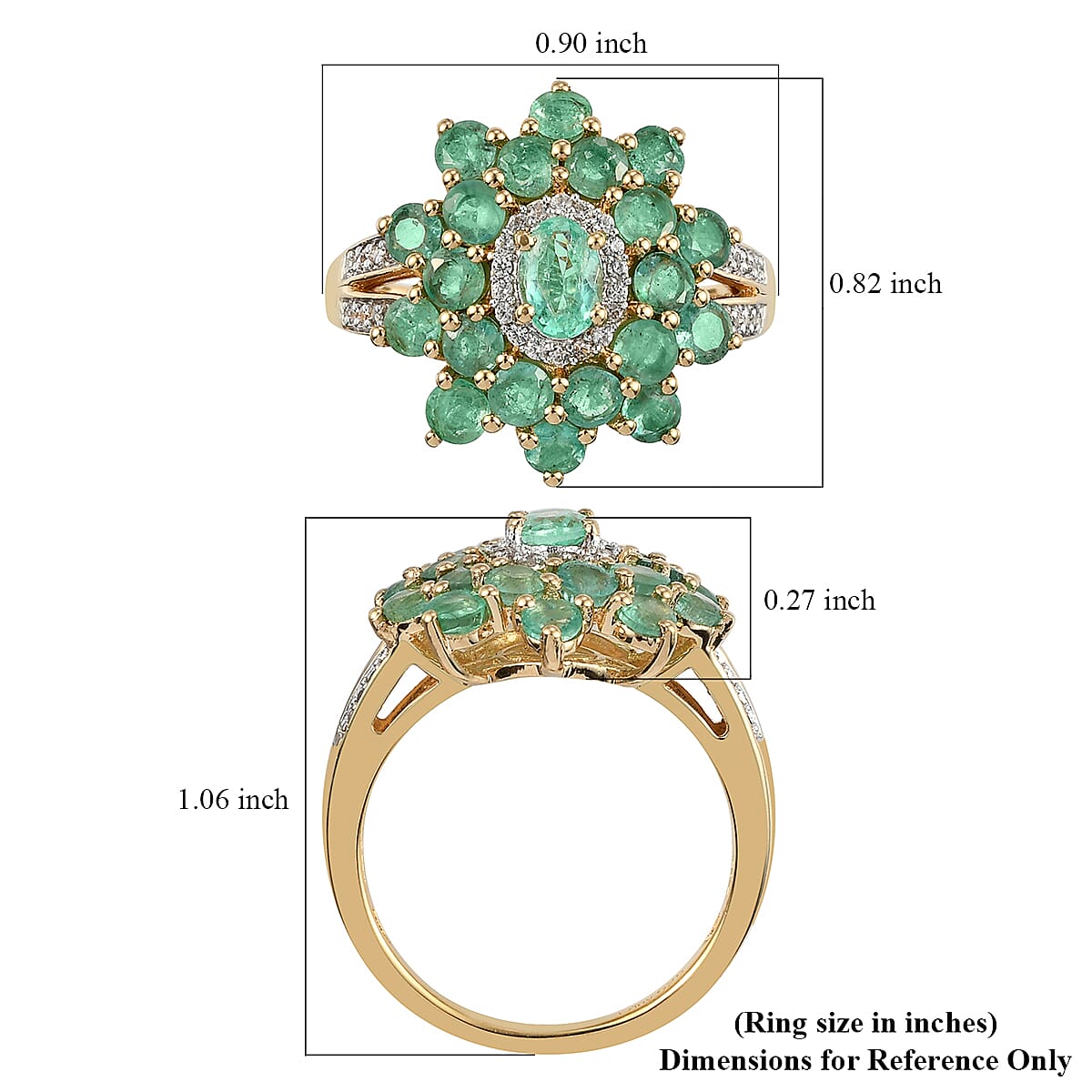 Boyaca Colombian Emerald and Natural White Zircon Floral Ring in Vermeil Yellow Gold Over Sterling Silver (Size 7.0) 3.00 ctw image number 5