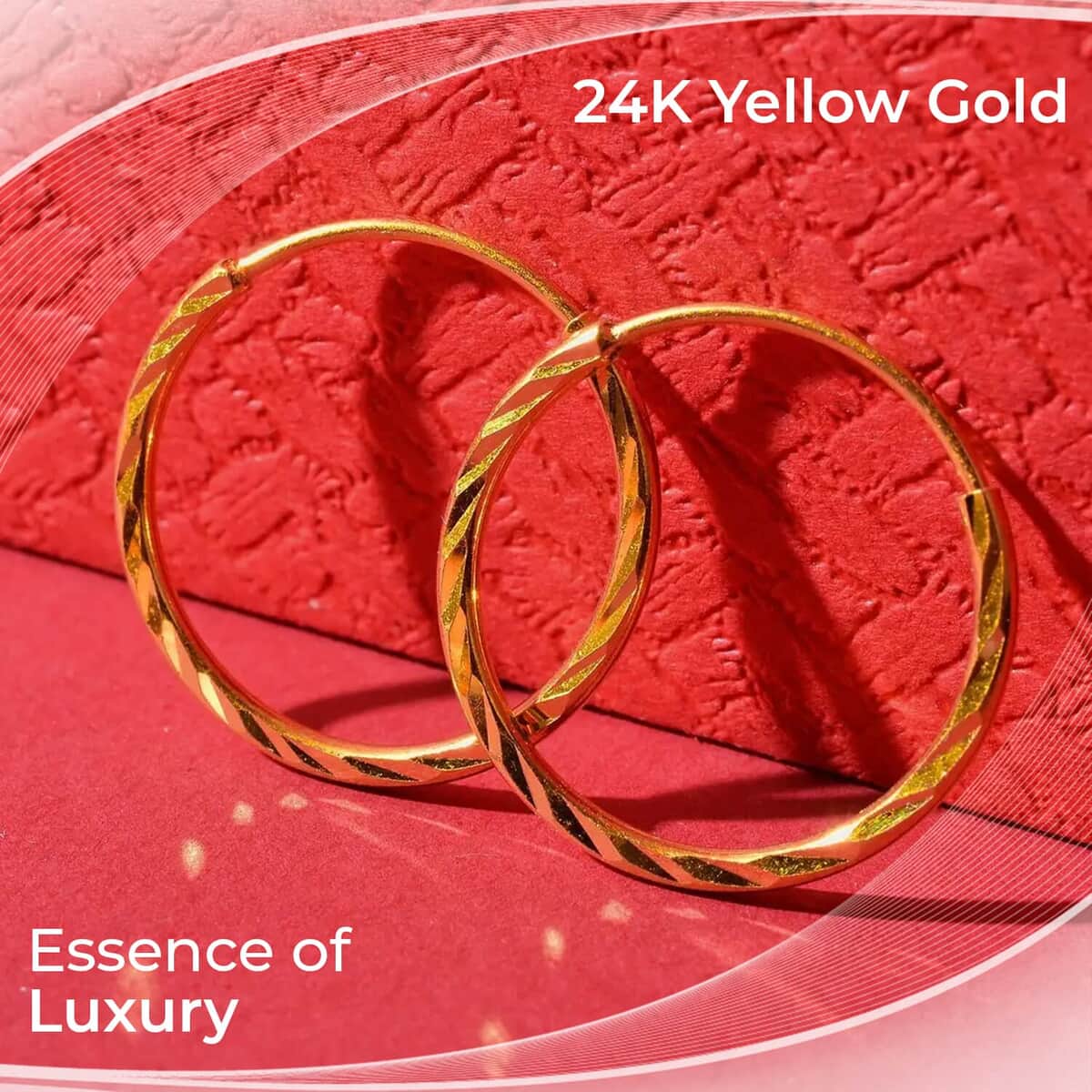 24K Yellow Gold Electroform Hoop Earrings, Textured Hoop Earrings, Gold Earrings, Gold Hoops For Her 1.60 Grams image number 1