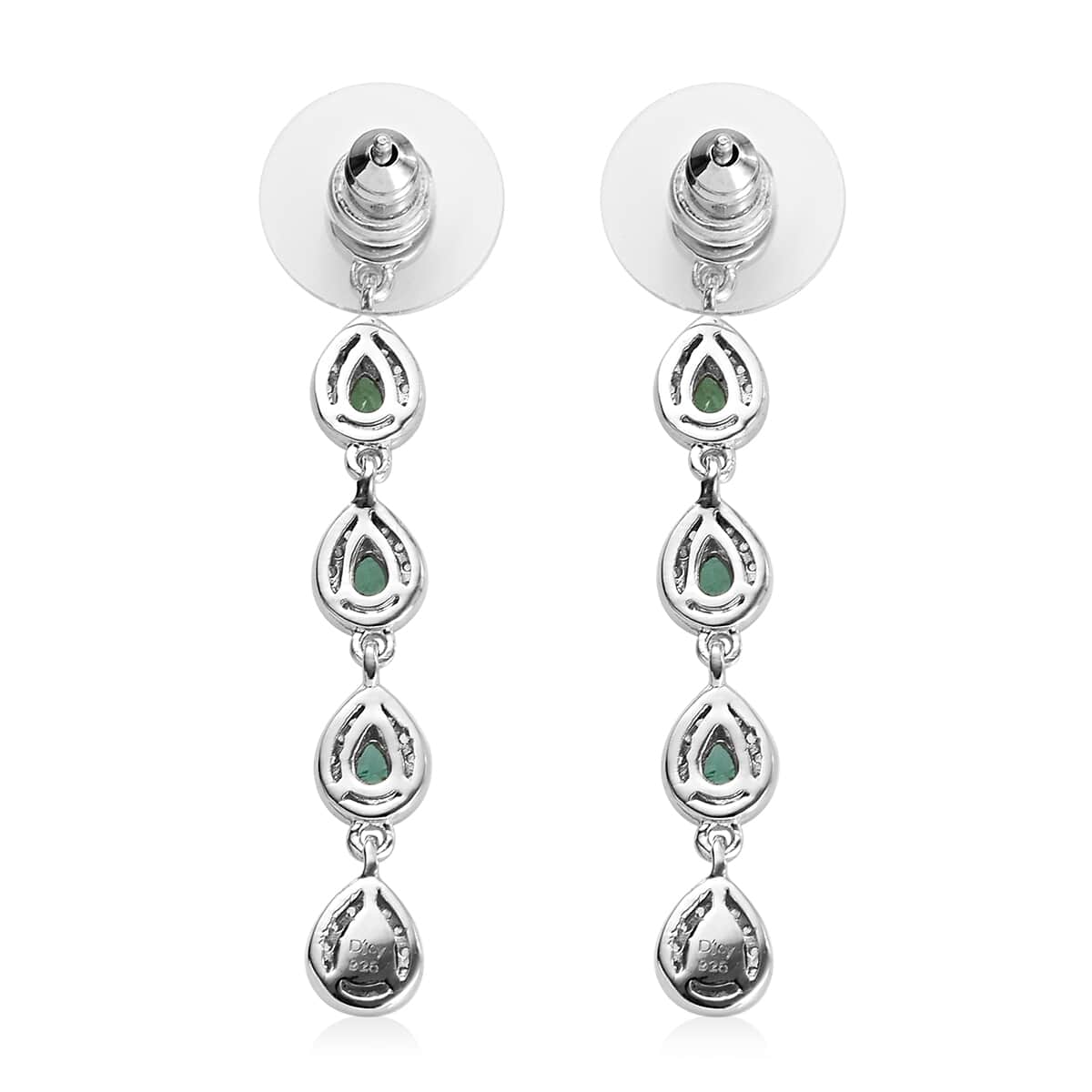 Boyaca Colombian Emerald and Natural White Zircon Dangling Earrings in Platinum Over Sterling Silver 2.35 ctw image number 3