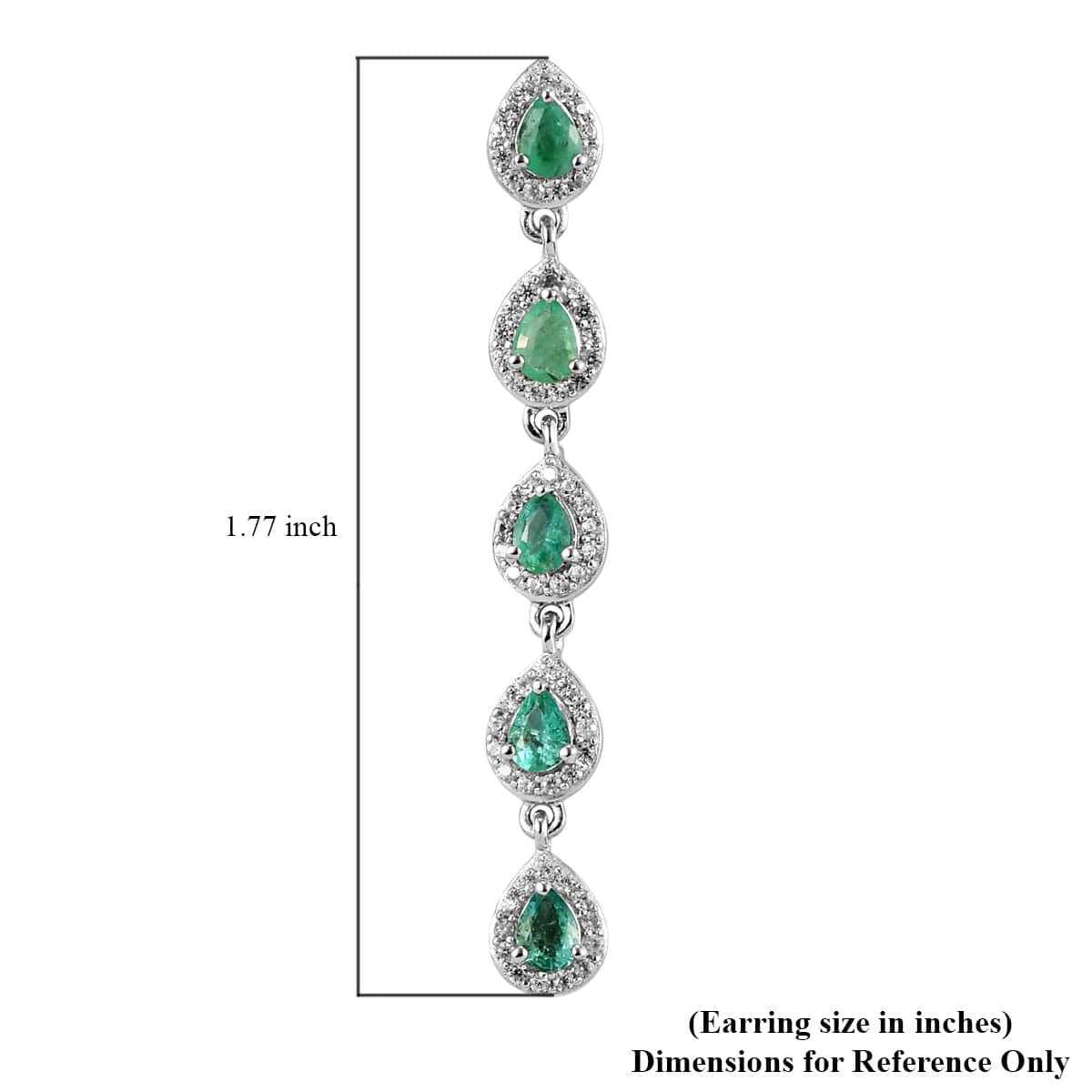 Boyaca Colombian Emerald and Natural White Zircon Dangling Earrings in Platinum Over Sterling Silver 2.35 ctw image number 4