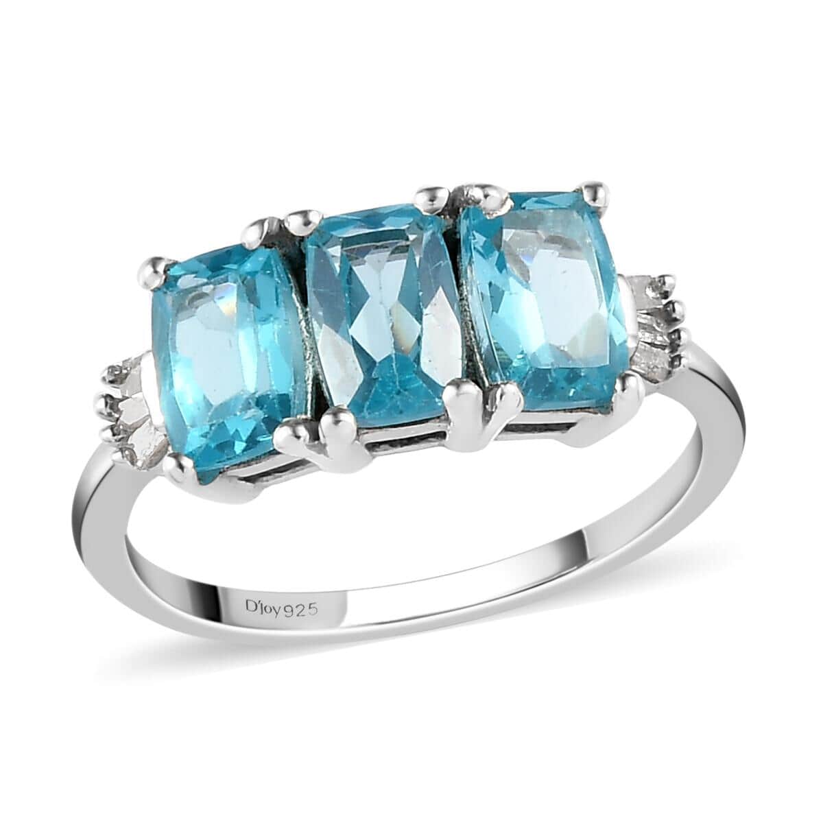 Madagascar Paraiba Apatite and Diamond 3 Stone Ring in Platinum Over Sterling Silver (Size 7.0) 1.85 ctw image number 0