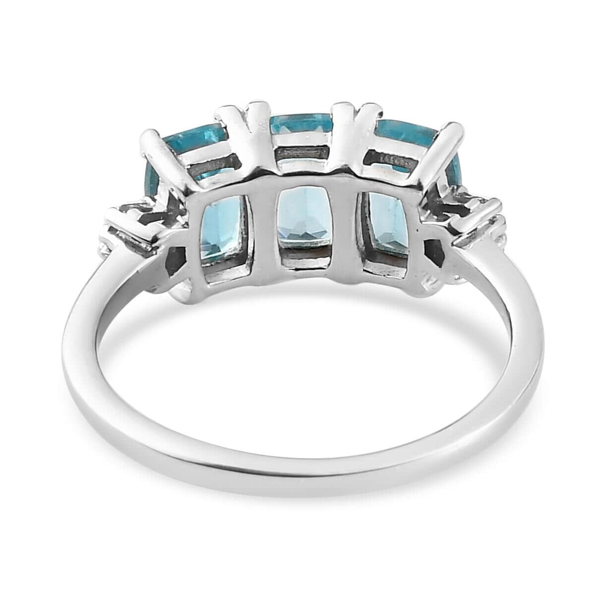 Madagascar Paraiba Apatite and Diamond 3 Stone Ring in Platinum Over Sterling Silver (Size 7.0) 1.85 ctw image number 4
