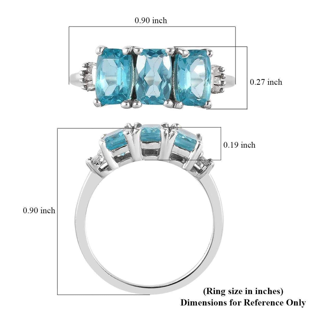 Madagascar Paraiba Apatite and Diamond 3 Stone Ring in Platinum Over Sterling Silver (Size 7.0) 1.85 ctw image number 5