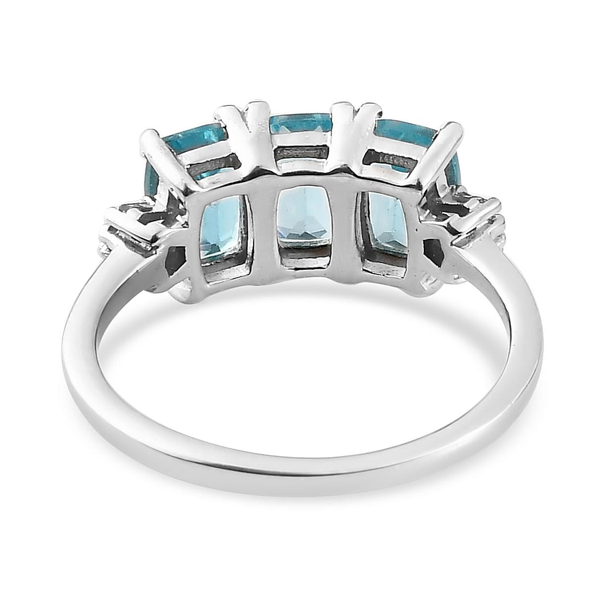 Madagascar Paraiba Apatite and Diamond 3 Stone Ring in Platinum Over Sterling Silver (Size 9.0) 1.85 ctw