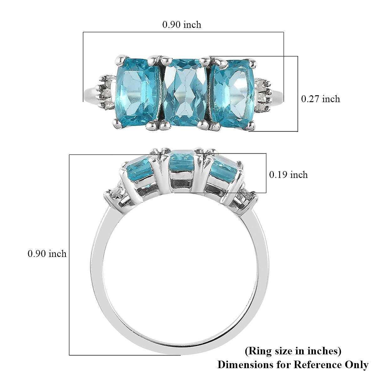 Madagascar Paraiba Apatite and Diamond 3 Stone Ring in Platinum Over Sterling Silver (Size 9.0) 1.85 ctw