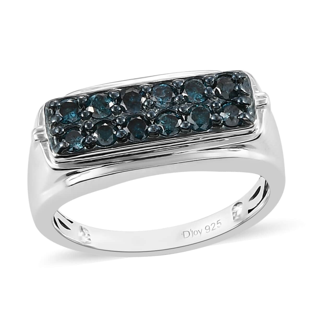 Blue Diamond Men's Ring in Platinum Over Sterling Silver (Size 12.0) 7.15 Grams 1.00 ctw image number 0