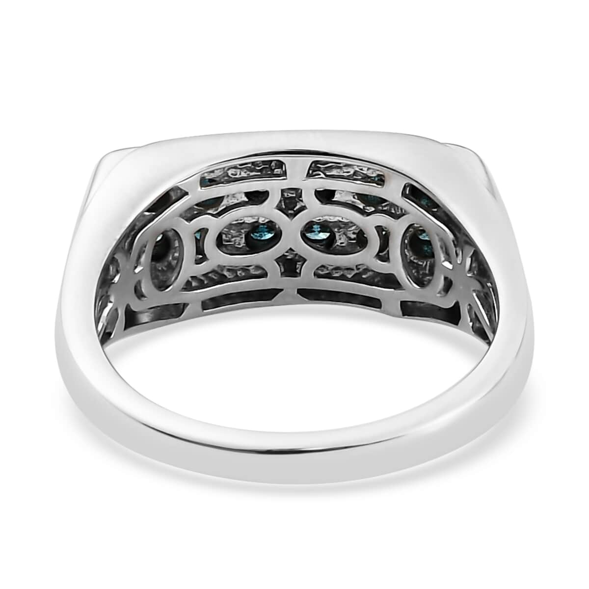 Blue Diamond Men's Ring in Platinum Over Sterling Silver (Size 12.0) 7.15 Grams 1.00 ctw image number 4