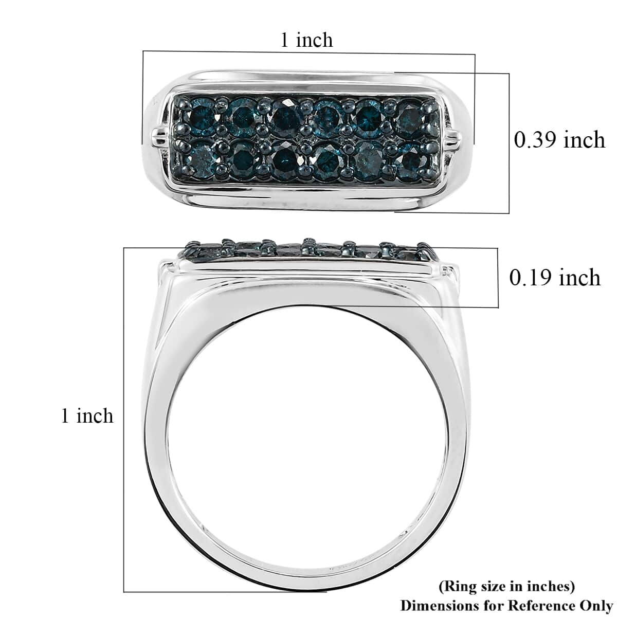 Blue Diamond Men's Ring in Platinum Over Sterling Silver (Size 12.0) 7.15 Grams 1.00 ctw image number 5