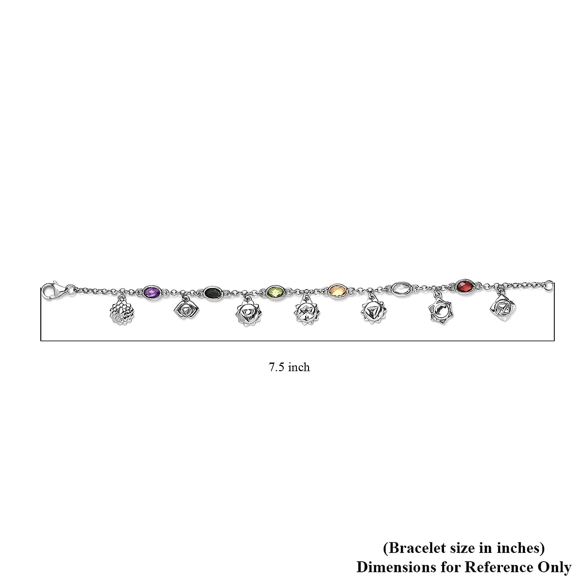 Multi Gemstone Chakra Charm Bracelet in Platinum Over Sterling Silver (7.25 In) 3.15 ctw image number 4