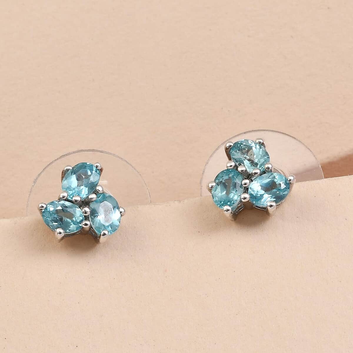 Madagascar Paraiba Apatite Stud Earrings in Platinum Over Sterling Silver 1.15 ctw image number 1