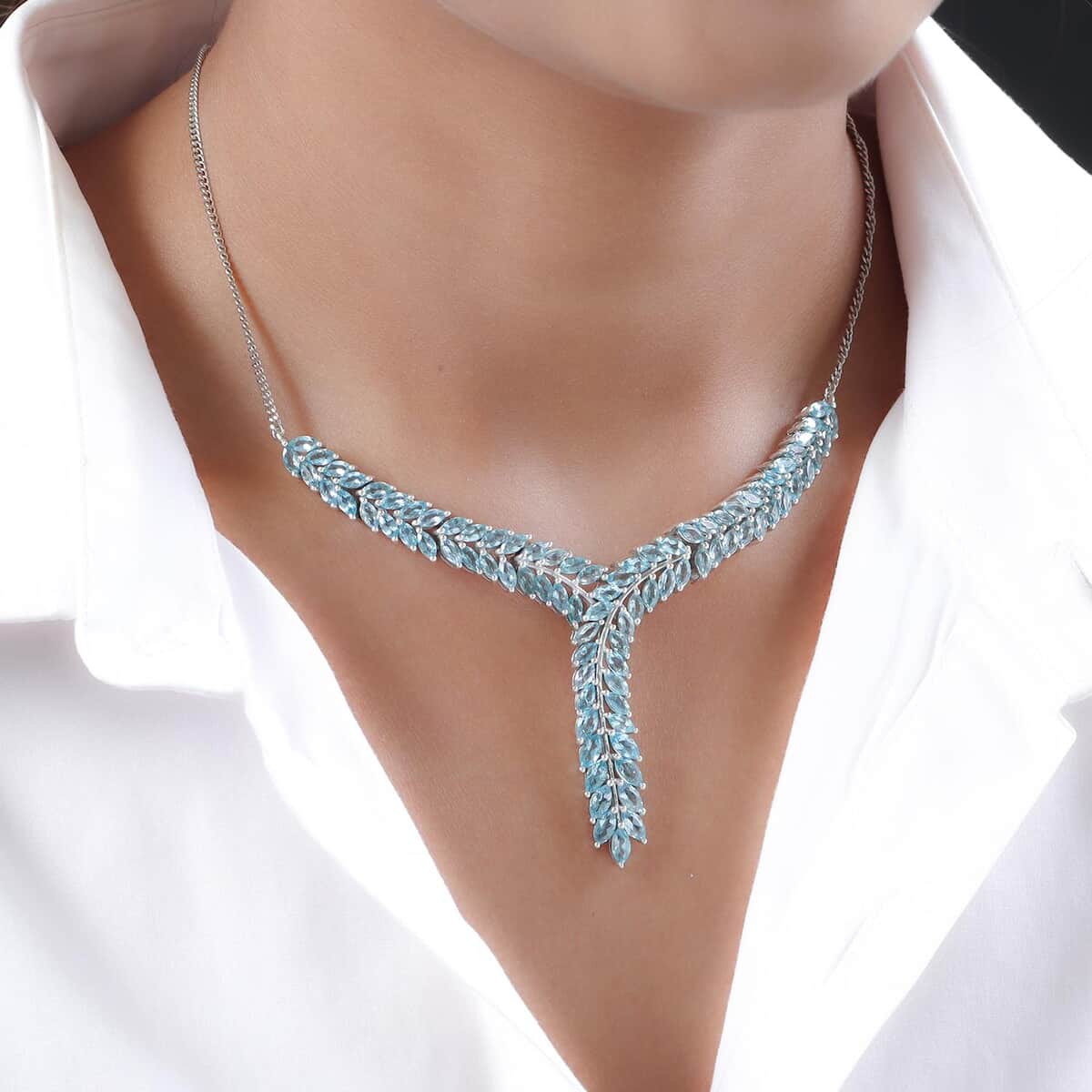 Madagascar Paraiba Apatite Necklace 18-20 Inches in Platinum Over Sterling Silver 14.35 ctw image number 2