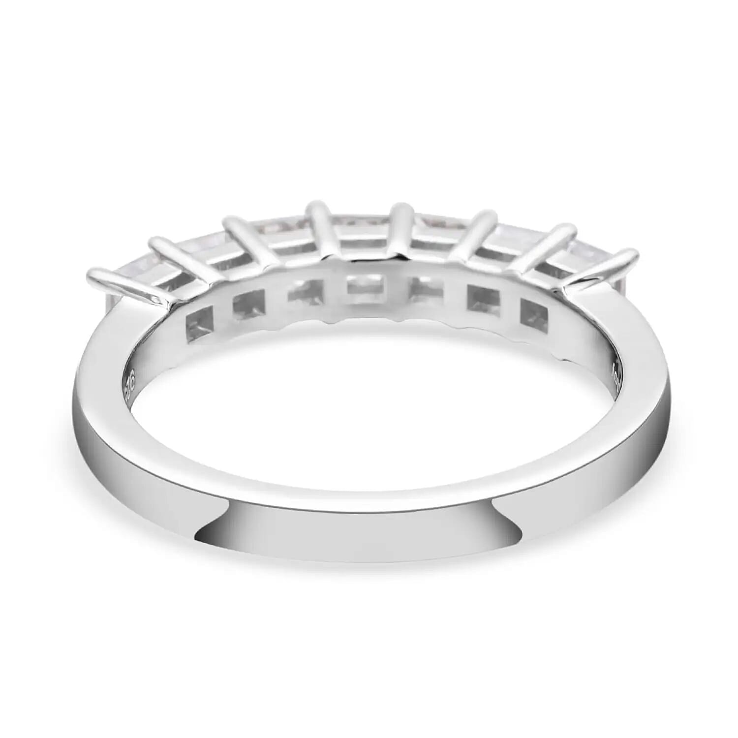 Moissanite 7 Stone Ring in Rhodium Over Sterling Silver (Size 10.0) 1.00 ctw