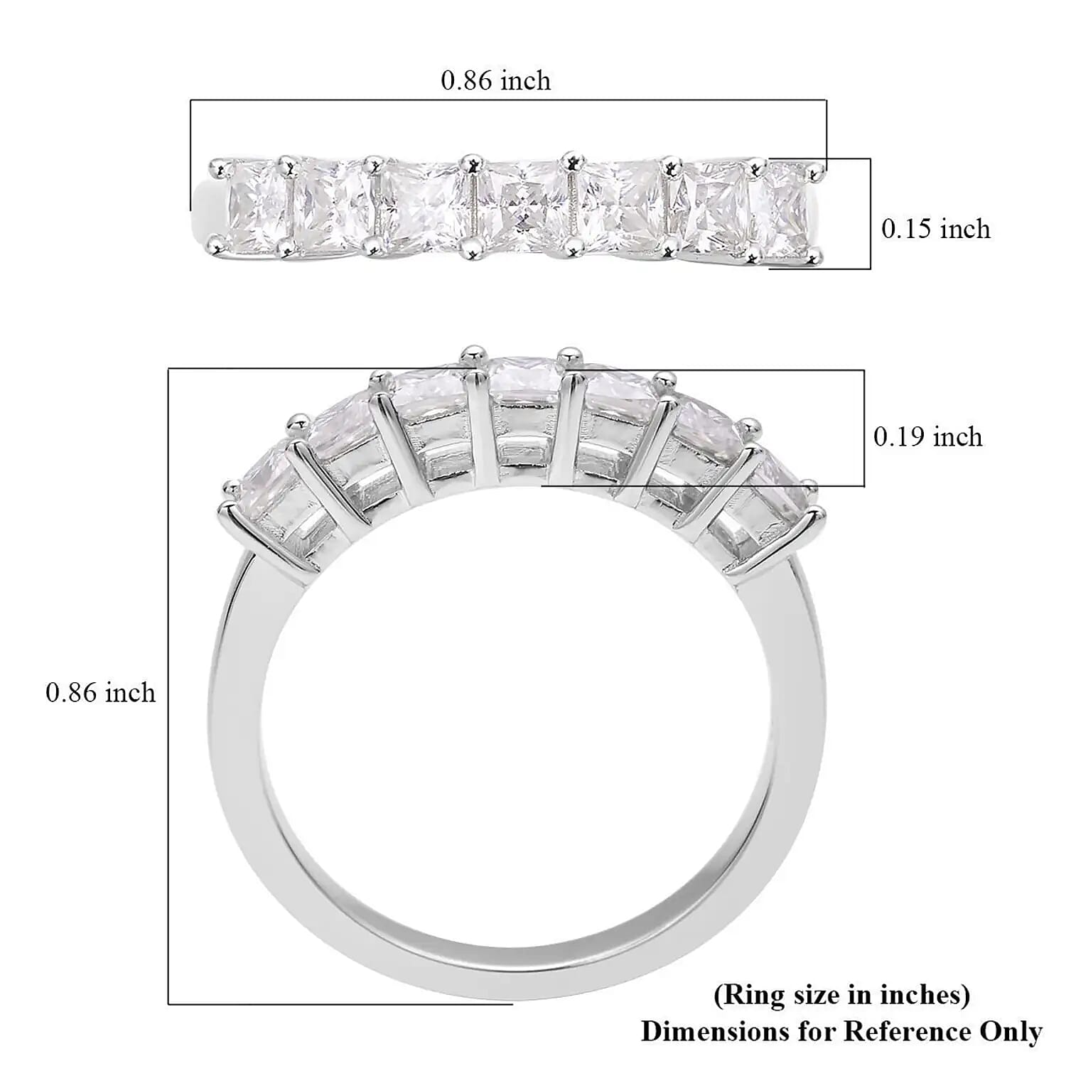 Moissanite 7 Stone Ring in Rhodium Over Sterling Silver (Size 10.0) 1.00 ctw
