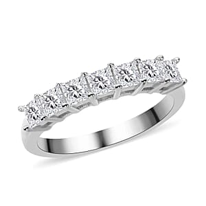 Moissanite 7 Stone Ring in Rhodium Over Sterling Silver (Size 5.0) 1.00 ctw