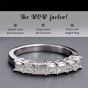 Moissanite 7 Stone Ring in Rhodium Over Sterling Silver (Size 5.0) 1.00 ctw