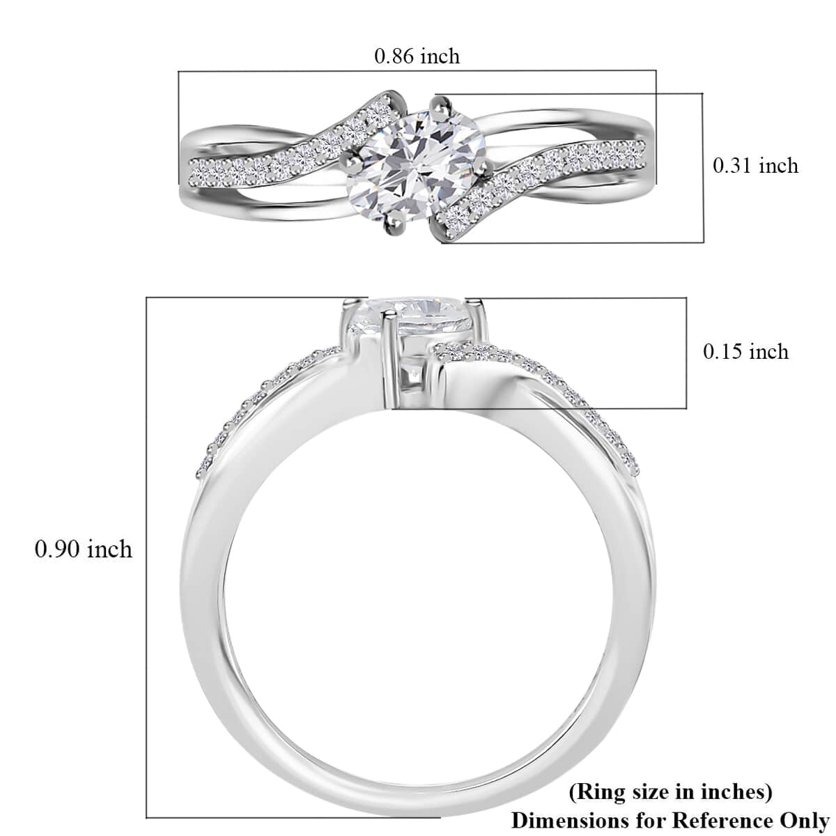 LUXORO 10K White Gold Moissanite VS-EF Split Shank Ring (Size 6.0) 0.60 ctw image number 5