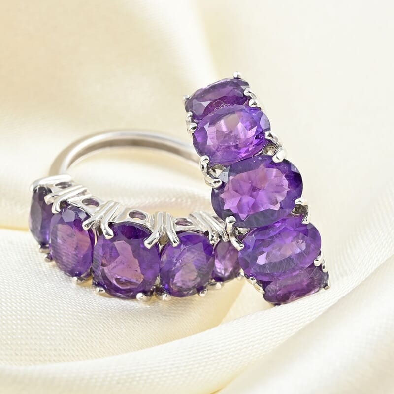 Amethyst Hoop Earrings in Platinum Over Sterling Silver 9.00 ctw