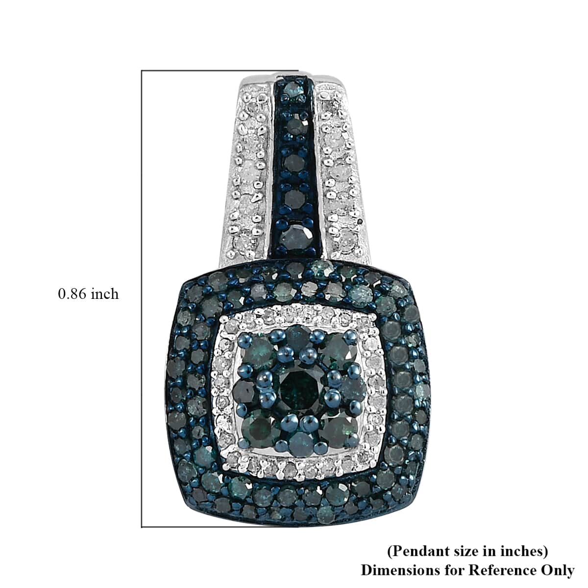 Blue Diamond and Diamond Cocktail Pendant in Rhodium and Platinum Over Sterling Silver 1.00 ctw image number 4