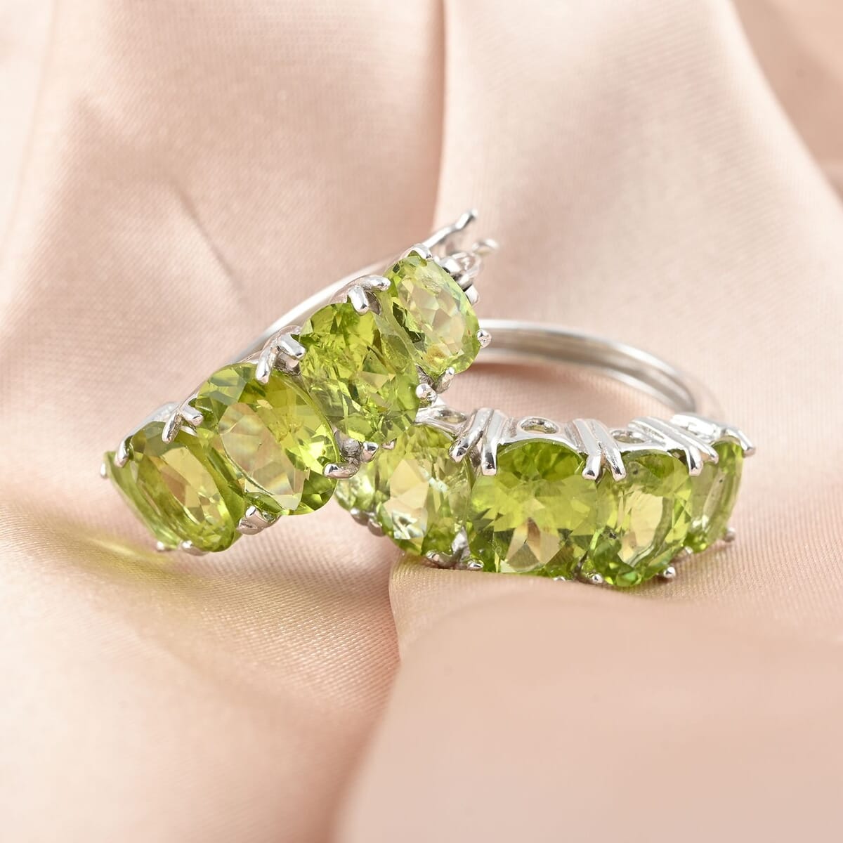 Peridot Hoop Earring in Platinum Over Sterling Silver 9.00 ctw image number 1