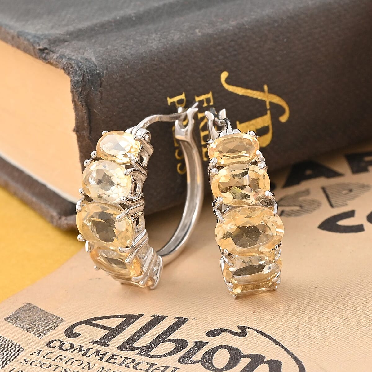 Brazilian Citrine Hoop Earrings in Platinum Over Sterling Silver 9.00 ctw image number 1