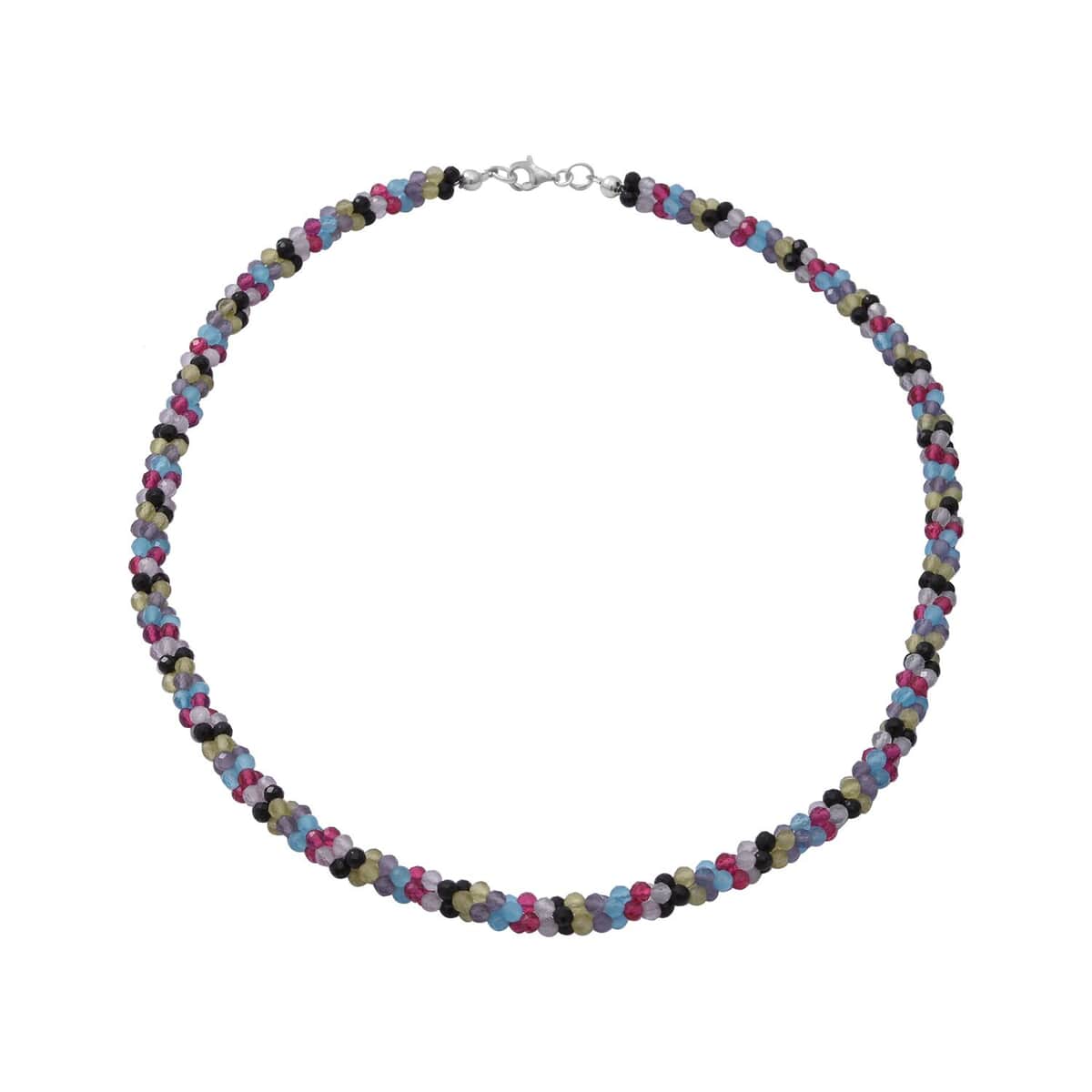 Multi Gemstone Beaded 3 Layer Twisted Necklace 18 Inches in Sterling Silver 100.00 ctw image number 0