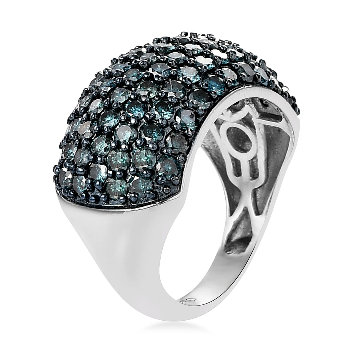 Blue Diamond Ring in Rhodium and Platinum Over Sterling Silver (Size 8.0) 3.00 ctw image number 3