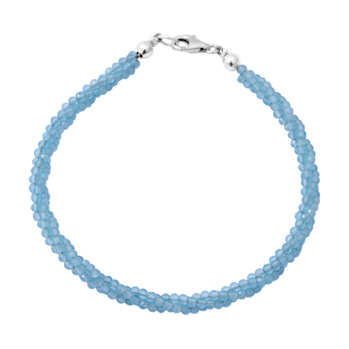 Madagascar Paraiba Apatite Beaded 3 Layer Twisted Bracelet in Sterling Silver (7.25 In) 30.00 ctw image number 0