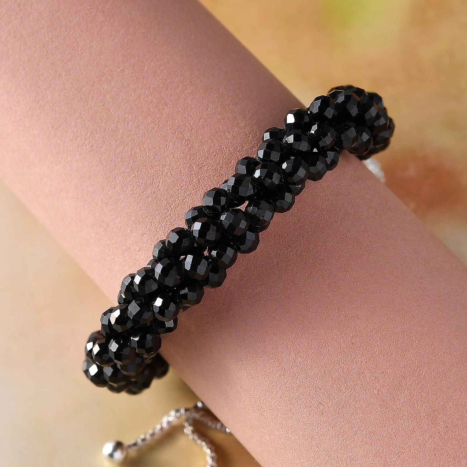 Thai Black Spinel Multi Row Beaded Bolo Bracelet in Sterling Silver 36.00 ctw