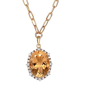 Serra Gaucha Citrine and Natural White Zircon Paper Clip Chain Necklace 18 Inches in Vermeil Yellow Gold Over Sterling Silver 12.35 ctw
