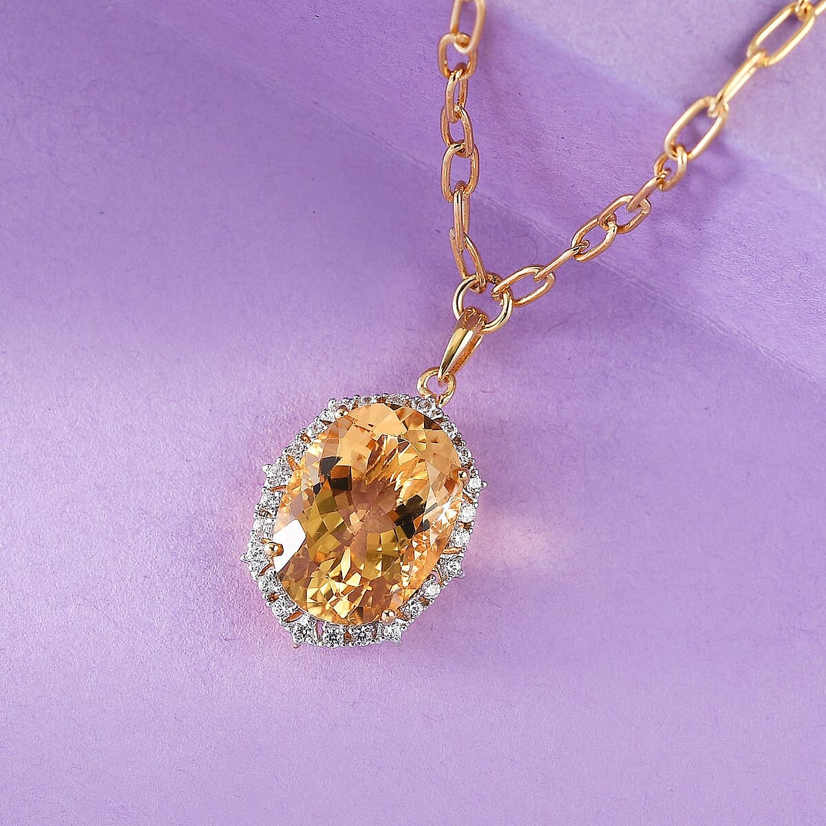 Serra Gaucha Citrine and Natural White Zircon Paper Clip Chain Necklace 18 Inches in Vermeil Yellow Gold Over Sterling Silver 12.35 ctw image number 1