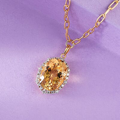 Serra Gaucha Citrine and Natural White Zircon Paper Clip Chain Necklace 18 Inches in Vermeil Yellow Gold Over Sterling Silver 12.35 ctw