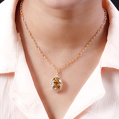 Serra Gaucha Citrine and Natural White Zircon Paper Clip Chain Necklace 18 Inches in Vermeil Yellow Gold Over Sterling Silver 12.35 ctw