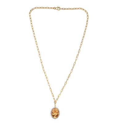Serra Gaucha Citrine and Natural White Zircon Paper Clip Chain Necklace 18 Inches in Vermeil Yellow Gold Over Sterling Silver 12.35 ctw