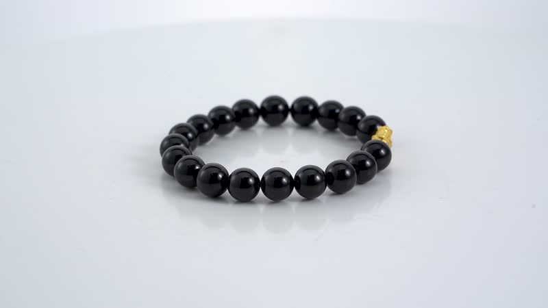 24K Yellow Gold AAAA Black Tourmaline Beaded Stretch Feng Shui Pi xiu Bracelet 158.50 ctw