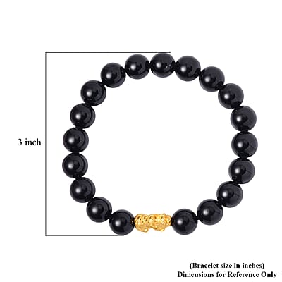 AAAA Black Tourmaline 158.50 ctw Beaded Stretch Electroform Feng Shui Pi xiu Bracelet in 24K Yellow Gold, 24K Yellow Gold Bracelet, Beads Bracelet, Stretch Bracelet