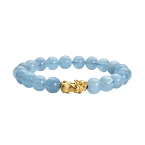 24K Yellow Gold AAA Aquamarine Beaded Electroform Stretch Feng Shui Pi xiu Bracelet ,24K Yellow Gold Bracelet, Beads Bracelet, Stretch Bracelet 112.00 ctw