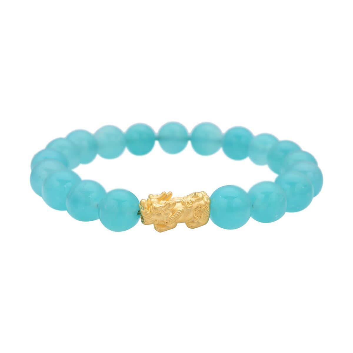 24K Yellow Gold AAAA Amazonite Beaded Stretch Electroform Feng Shui Pi xiu Bracelet, 24K Yellow Gold Bracelet, Beads Bracelet, Stretch Bracelet 158.50 ctw image number 0