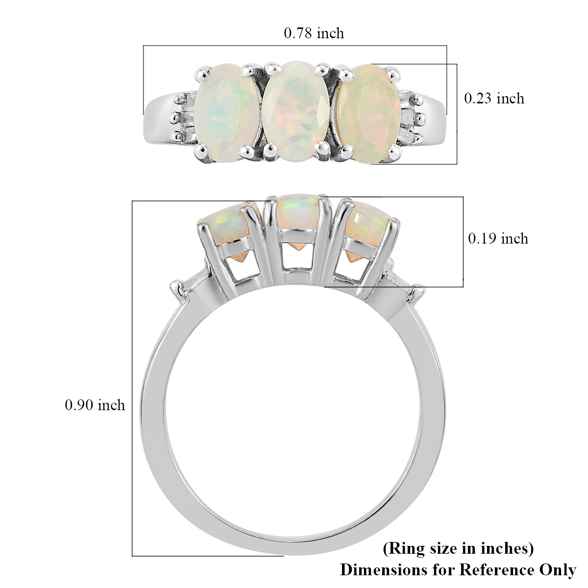 Premium Ethiopian Welo Opal and Diamond 3 Stone Ring in Platinum Over Sterling Silver (Size 9.0) 1.00 ctw