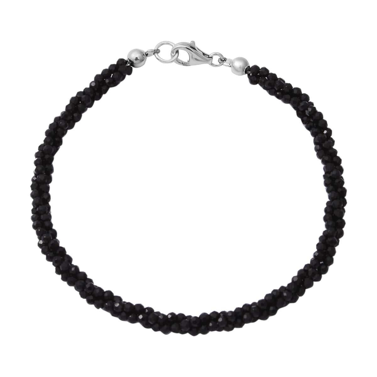 Thai Black Spinel Beaded 3 Layer Twisted Bracelet in Sterling Silver (7.25 In) 30.00 ctw image number 0