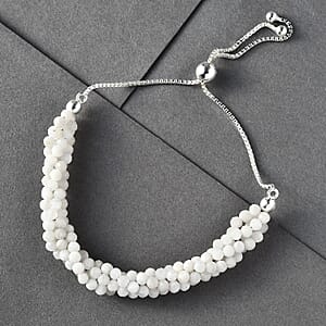 Rainbow Moonstone Multi Row Beaded Bolo Bracelet in Sterling Silver 18.95 ctw