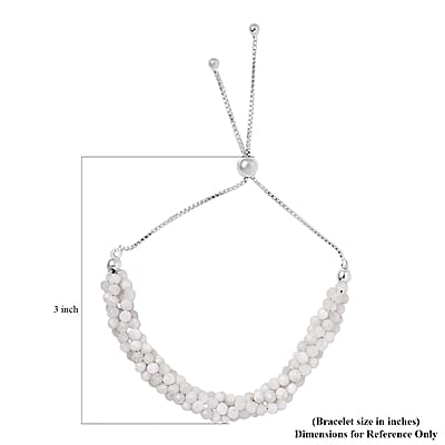 Rainbow Moonstone Multi Row Beaded Bolo Bracelet in Sterling Silver 18.95 ctw