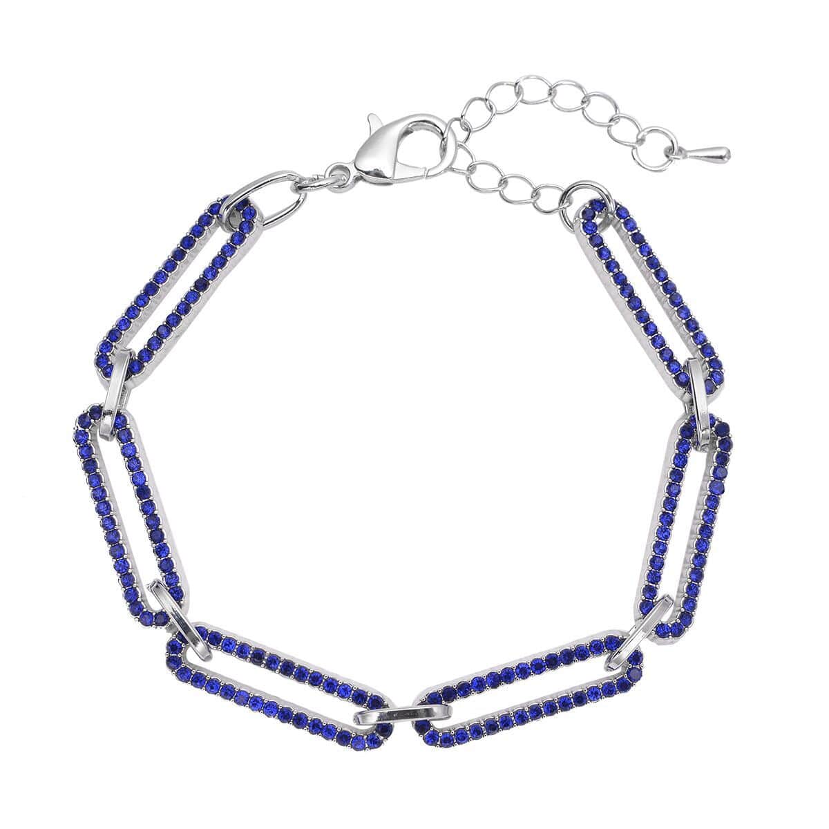 Blue Austrian Crystal Paper Clip Chain Bracelet in Silvertone (7.50-9.50In) image number 0