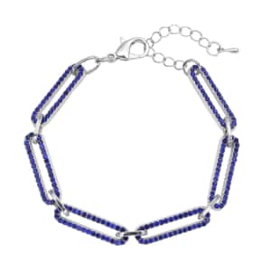 Blue Austrian Crystal Paper Clip Chain Bracelet in Silvertone (7.50-9.50In)
