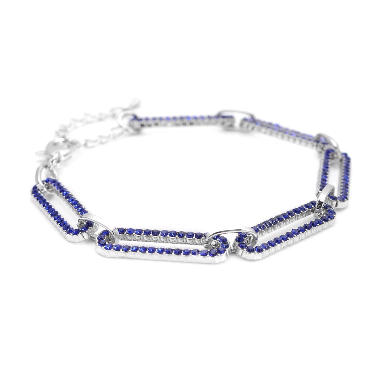 Blue Austrian Crystal Paper Clip Chain Bracelet in Silvertone (7.50-9.50In) image number 2