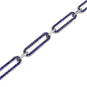 Blue Austrian Crystal Paper Clip Chain Bracelet in Silvertone (7.50-9.50 Inches)