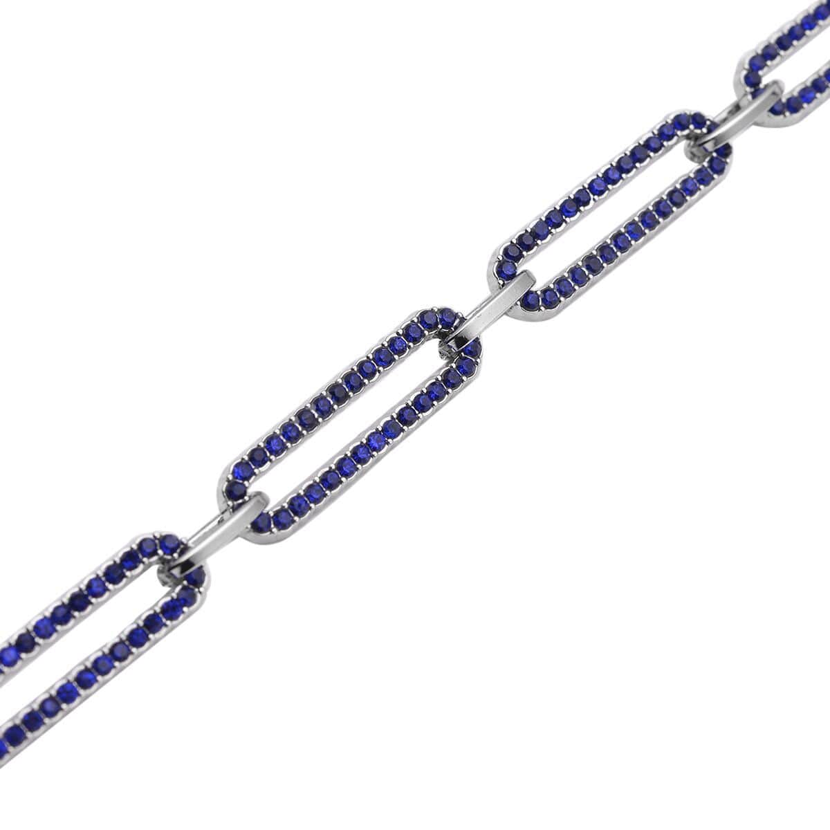 Blue Austrian Crystal Paper Clip Chain Bracelet in Silvertone (7.50-9.50In) image number 3