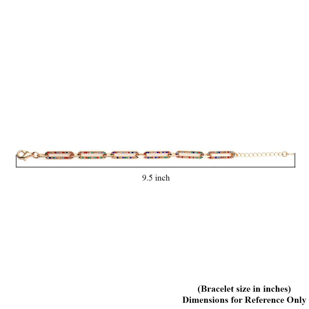 Multi Color Austrian Crystal Paper Clip Chain Bracelet in Goldtone (7.50-9.50In) image number 4