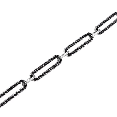 Black Austrian Crystal Paper Clip Chain Bracelet in Silvertone (7.50-9.50 Inches)